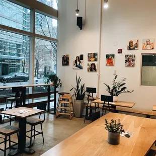 tables and chairs in a coffee shop