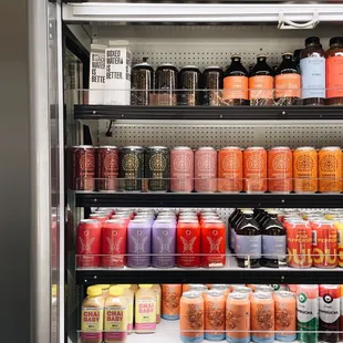 a refrigerator full of drinks