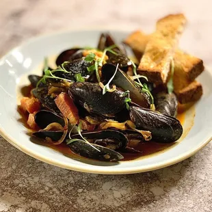 Try chef's mussels with gochujang broth, bacon and kimchi