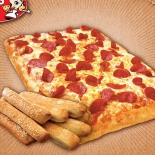 A Deep Dish Pizza and Fresh Baked Breadsticks!