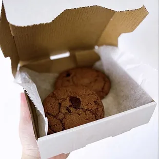 Housebaked Chocolate Chip Cookies in a cute mini pizza box | $2.50 each