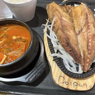 Grilled mackerel set with kimchi jjigae
