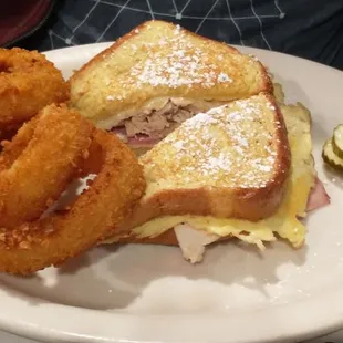 Monte Cristo Sandwich and Onion Rings