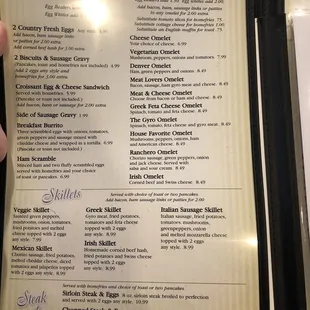 Breakfast menu