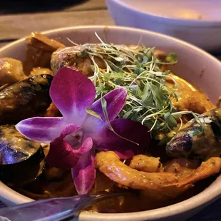 Aloha curry with fish, mussels, shrimp