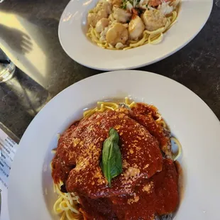 Chicken Parm and Seafood Medley