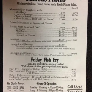 Pastas and Friday Fish Fry