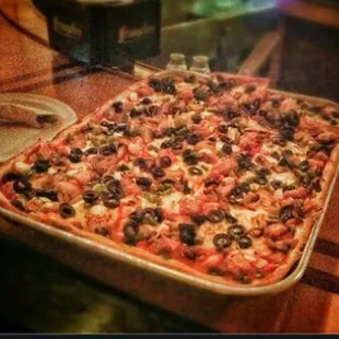 a pan of pizza