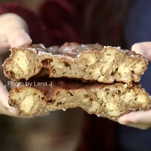 Inside of Apple Fritter - not too sweet other than the glaze, nice and crispy w apple pieces