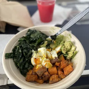 Fresh Watermelon Juice &amp; Grain Bowl w/light rice (the rice was phenomenal)