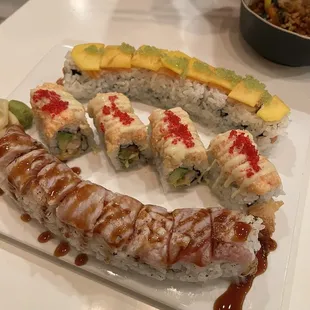 Island Roll (top), Medusa Roll, Triple Spicy Double Tuna Roll