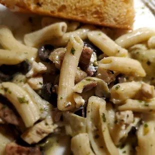 Amazing Artichoke Mushroom Penne Pasta with Chicken. Not salty at all, love it! It&apos;s just right.