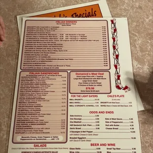 menu and prices