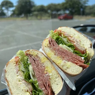 Regular Salami and Cheese sandwich with Dutch Crunch bread and Provolone Cheese