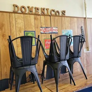 a row of chairs in a restaurant