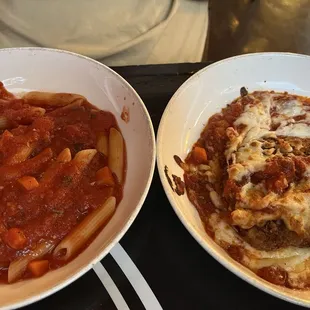 Chicken Parmesan and penne with marinara!