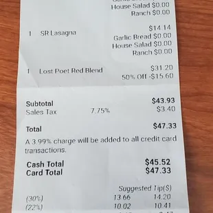 Items are price like you&apos;re paying with a credit card and total shown is what it would be if you paid with a credit card.