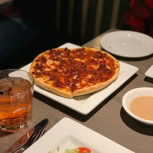Happy Hour bar menu - perfect sized ground pepperoni pizza!
