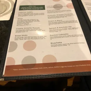 Appetizer menu