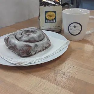 Cinnamon Roll and Mystic Monk Coffee