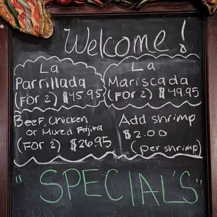 Specials board...