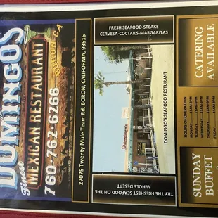 Domingo&apos;s updated menu