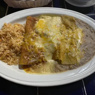#8-enchiladas, rice and beans