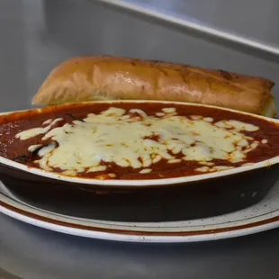 Eggplant Parmigiana Dinner served with meat sauce