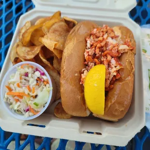 lobster roll, drawn butter, pineapple slaw