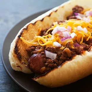NEW YORK STYLE CHILLI DOG. ALL BEEF