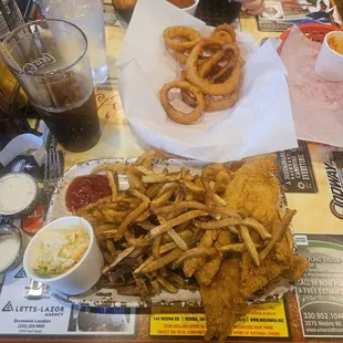 Fish and Fries and side of Onion rings.