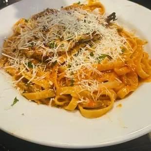 Create Your Own Pasta: Fettucine Alla Vodka added grilled chicken &amp; mushroom (can&apos;t forget the parm cheese)!!