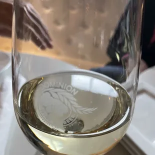 This is not the "half" glass, but the full glass of vino.  Definitely a short pour!