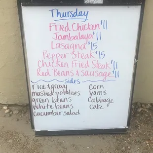 Thursday Menu