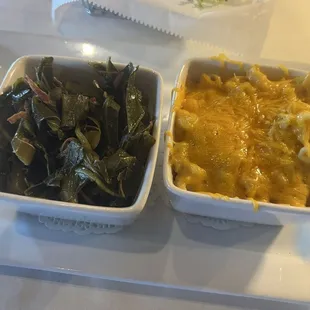 Greens (turkey meat) and macaroni and cheese