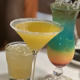 Bob Marley (right) and Mango drop cocktail (middle)