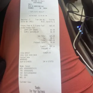a receipt for a car