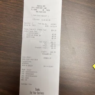 a receipt for a restaurant