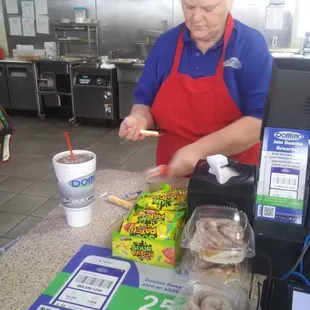 Sheila one of our favorite cashiers and cook