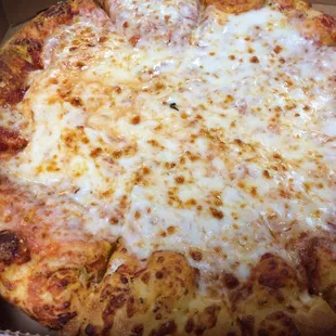 a cheese pizza in a box