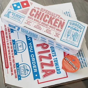 a box of chicken pizza