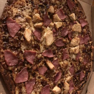 BBQ chicken and ham thin crust