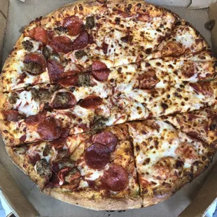 In the app, I checked the box for square cut. After ignoring my request, the owner cut the pizza into squares and gave this to me.
