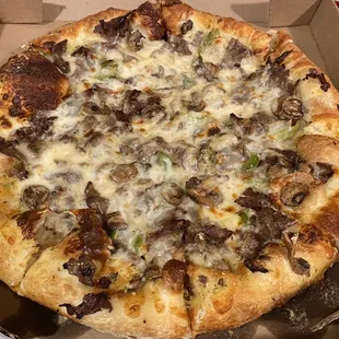 Large Philly Cheesesteak pizza from Dominos... On Point!!