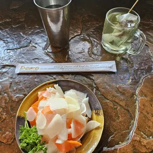 Japanese Sunomono salad with salmon