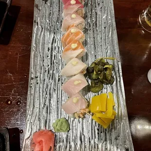 Rainbow roll with pickled vegetables