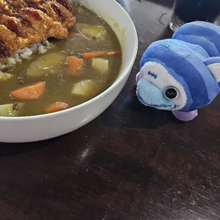 Cheesy Beef Curry with Chicken Katsu (Japanese rice with ground beef, carrots, potatoes and mozzarella cheese with chicken cutlets)