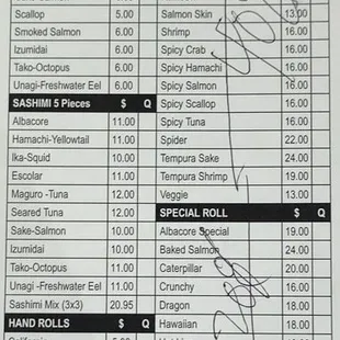 Sushi order slip