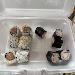 Spicy tuna roll plus Crab roll special - 2 for $8 (Oops ate a few pieces)