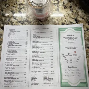 Back of Menu